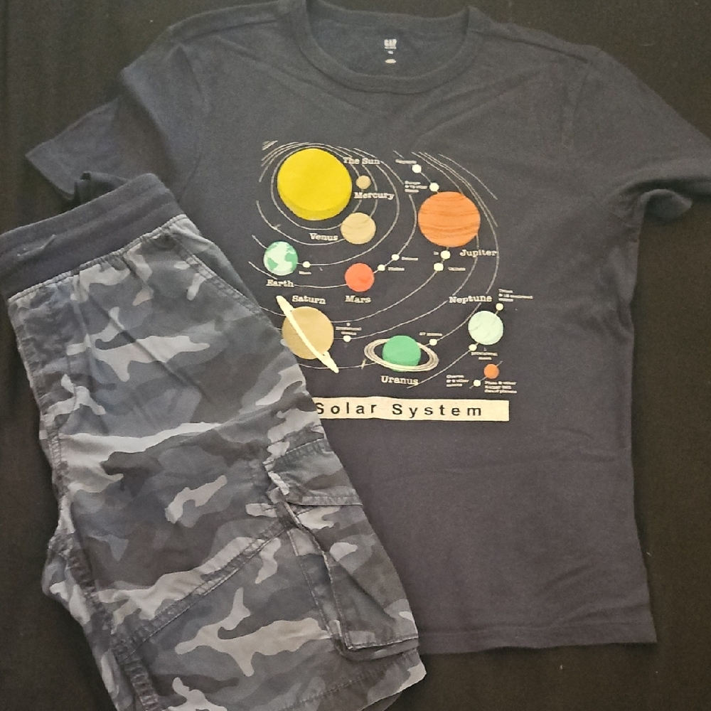 Solar System Graphic Tee and Camouflage Shorts Set